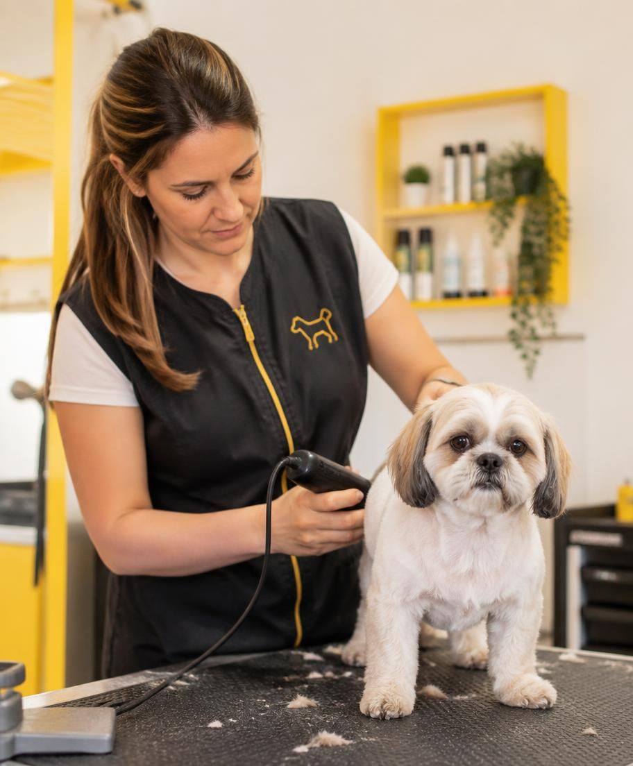 Profissional fazendo a tosa de um cachorro